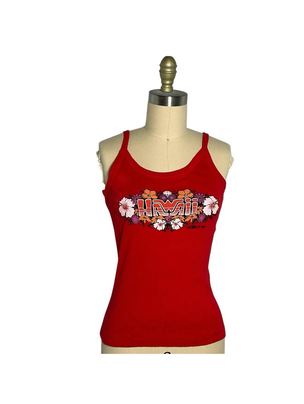 Vintage 1977 Crazy Shirts Hawaii Floral Graphic Tank Top Red 70s Retro Women’s S